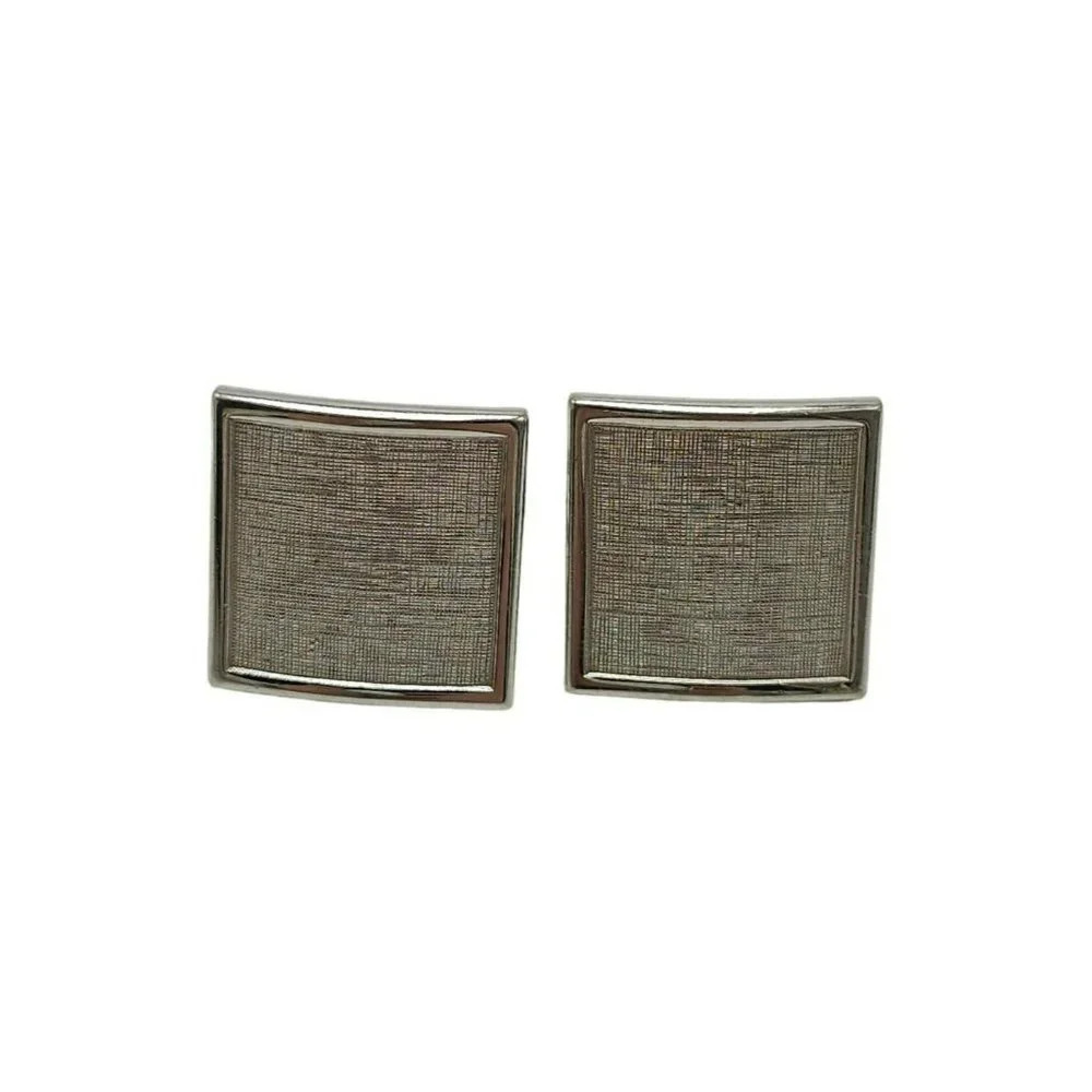 Textured Square Cufflinks Silver Tone Vintage Unisex